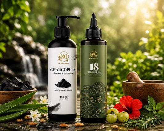 Rivaaj Organic Hair Growth Combo – Powerful Herbal Oil & Deep Cleansing Charcoal Shampoo Rivaaj Organic